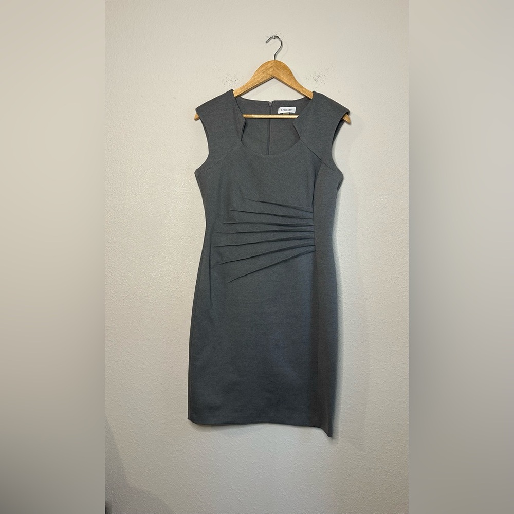 Calvin Klein Grey Pleated Sheath Dress Size 10